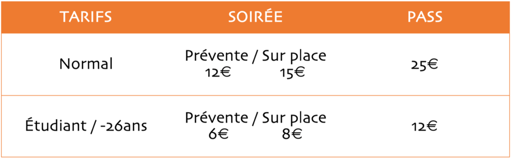 Prix indicatifs de l'Open Jazz Festival